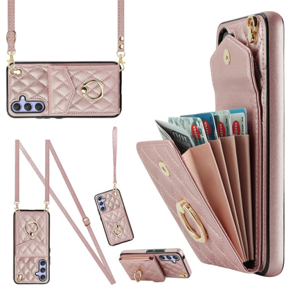 Rhombic Texture Card Bag Phone Case with Long Lanyard