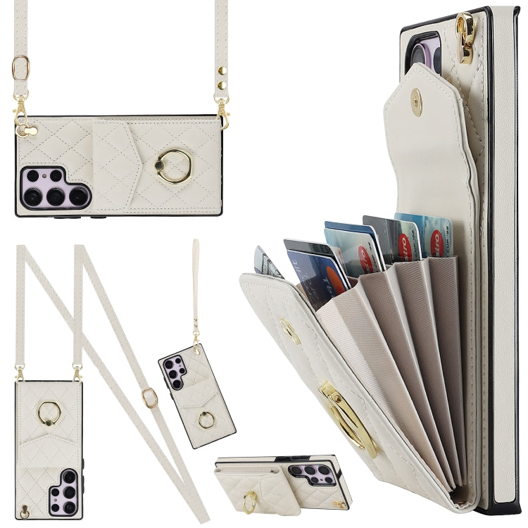 Rhombic Texture Card Bag Phone Case with Long Lanyard
