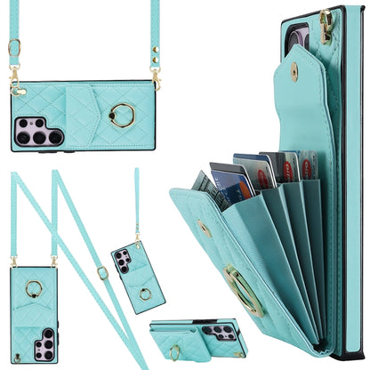 Rhombic Texture Card Bag Phone Case with Long Lanyard