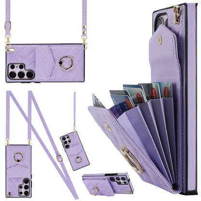 Rhombic Texture Card Bag Phone Case with Long Lanyard