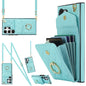 Rhombic Texture Card Bag Phone Case with Long Lanyard