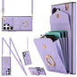 Rhombic Texture Card Bag Phone Case with Long Lanyard