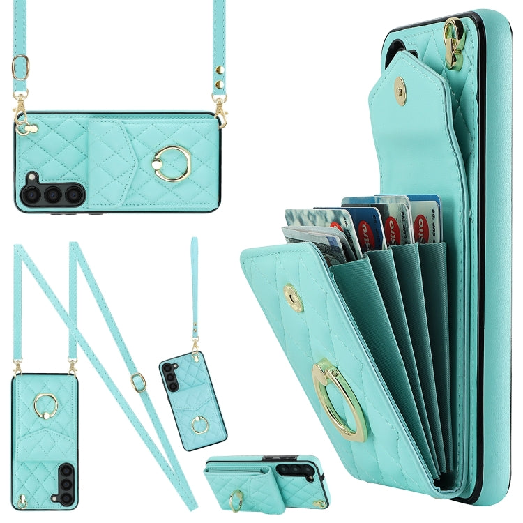 Rhombic Texture Card Bag Phone Case with Long Lanyard