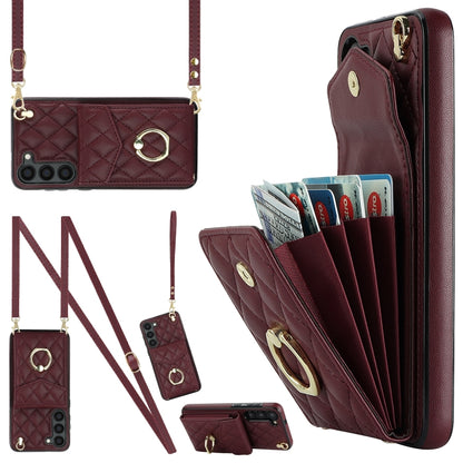 Rhombic Texture Card Bag Phone Case with Long Lanyard