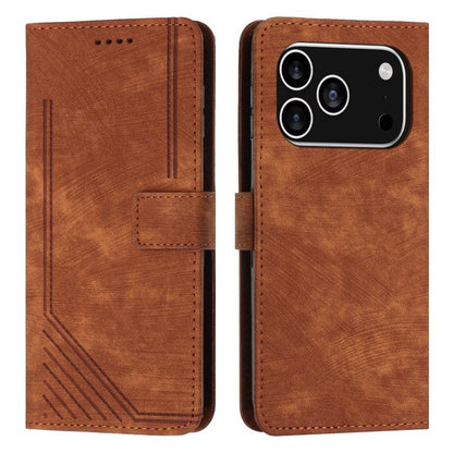 Skin Feel Stripe Pattern Leather Phone Case with Lanyard