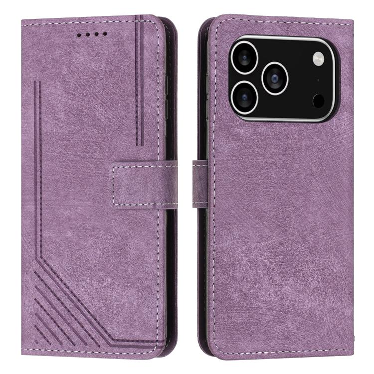 Skin Feel Stripe Pattern Leather Phone Case with Lanyard