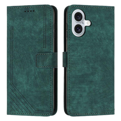 Skin Feel Stripe Pattern Leather Phone Case with Lanyard