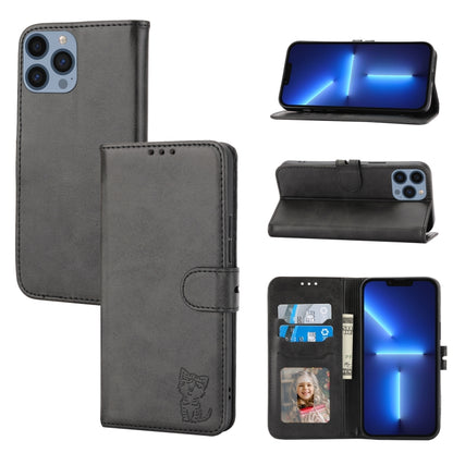 Embossed Happy Cat Pattern Flip Leather Phone Case