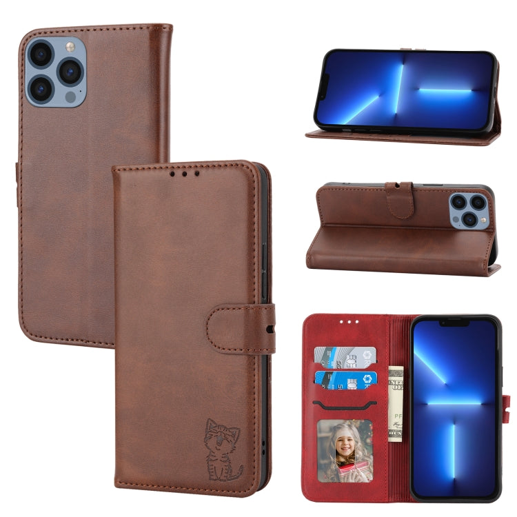 Embossed Happy Cat Pattern Flip Leather Phone Case