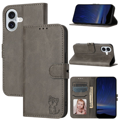 Embossed Happy Cat Pattern Flip Leather Phone Case