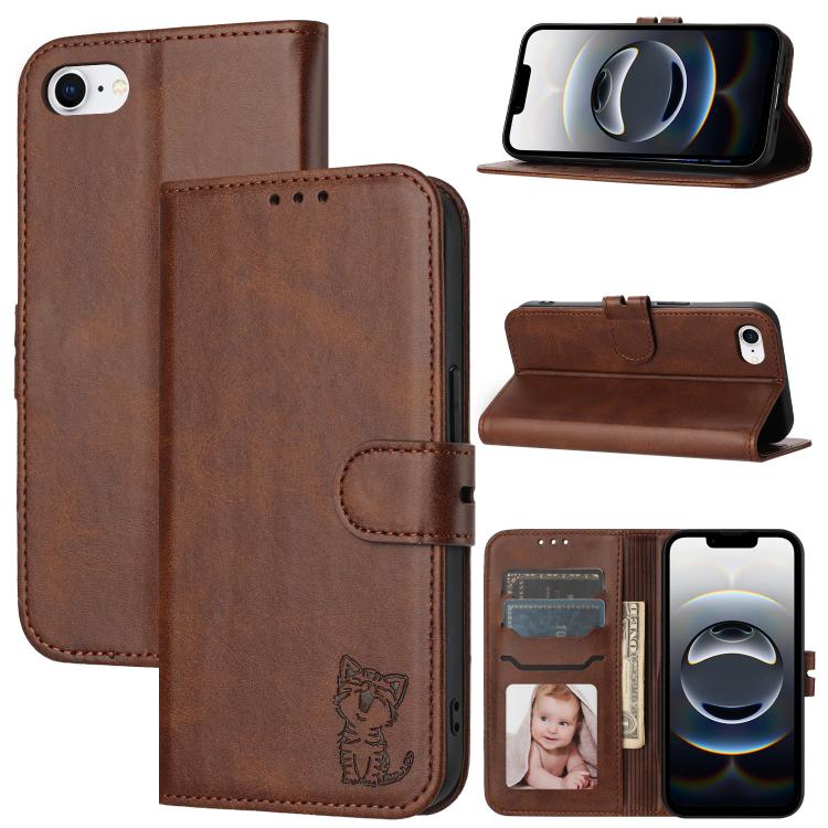 Embossed Happy Cat Pattern Flip Leather Phone Case