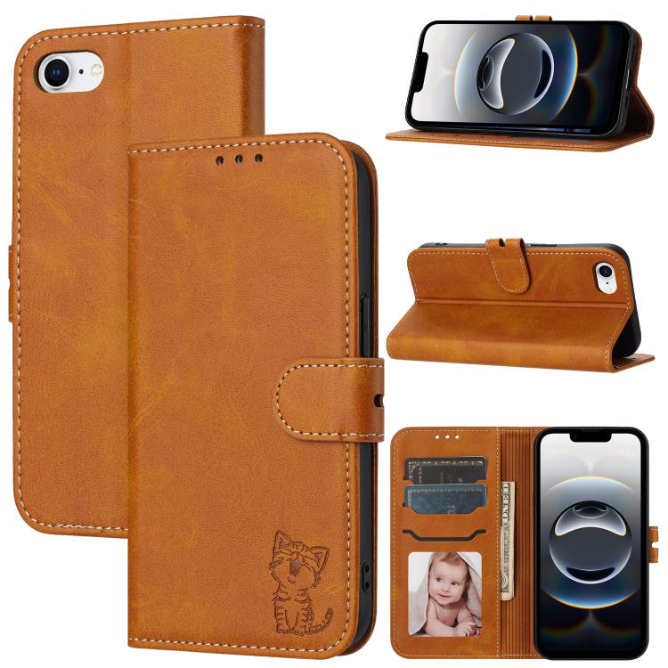 Embossed Happy Cat Pattern Flip Leather Phone Case