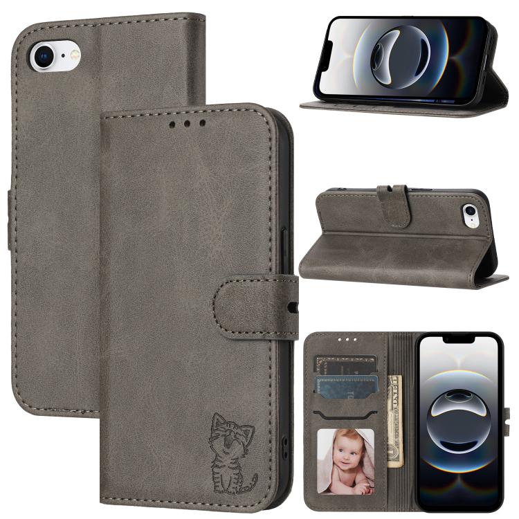 Embossed Happy Cat Pattern Flip Leather Phone Case