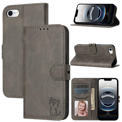 Embossed Happy Cat Pattern Flip Leather Phone Case