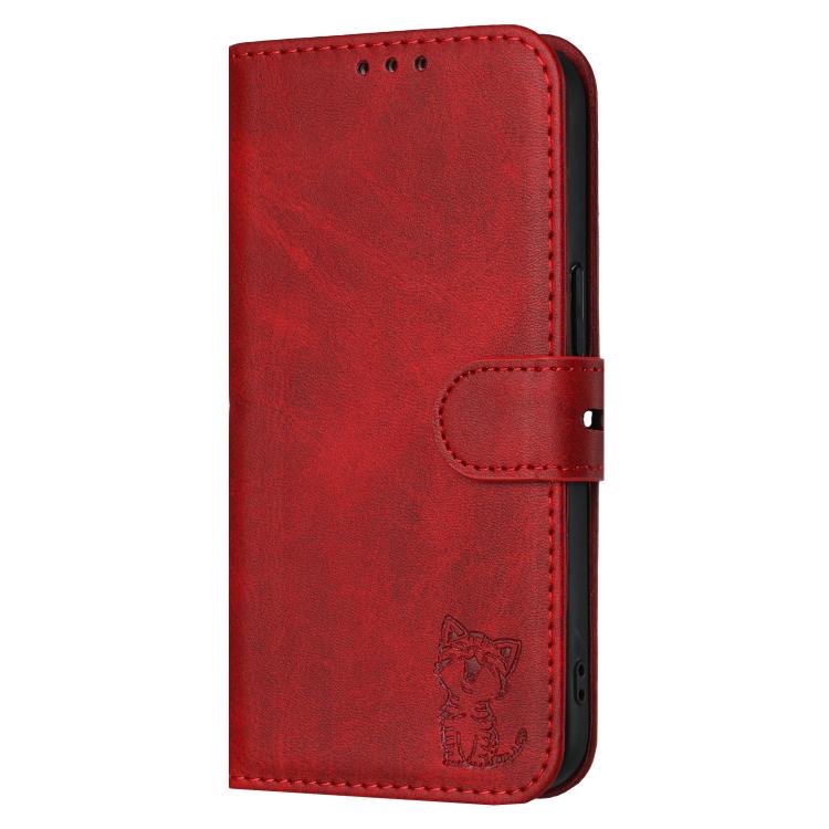 Embossed Happy Cat Pattern Flip Leather Phone Case