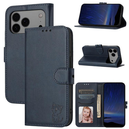 Embossed Happy Cat Pattern Flip Leather Phone Case