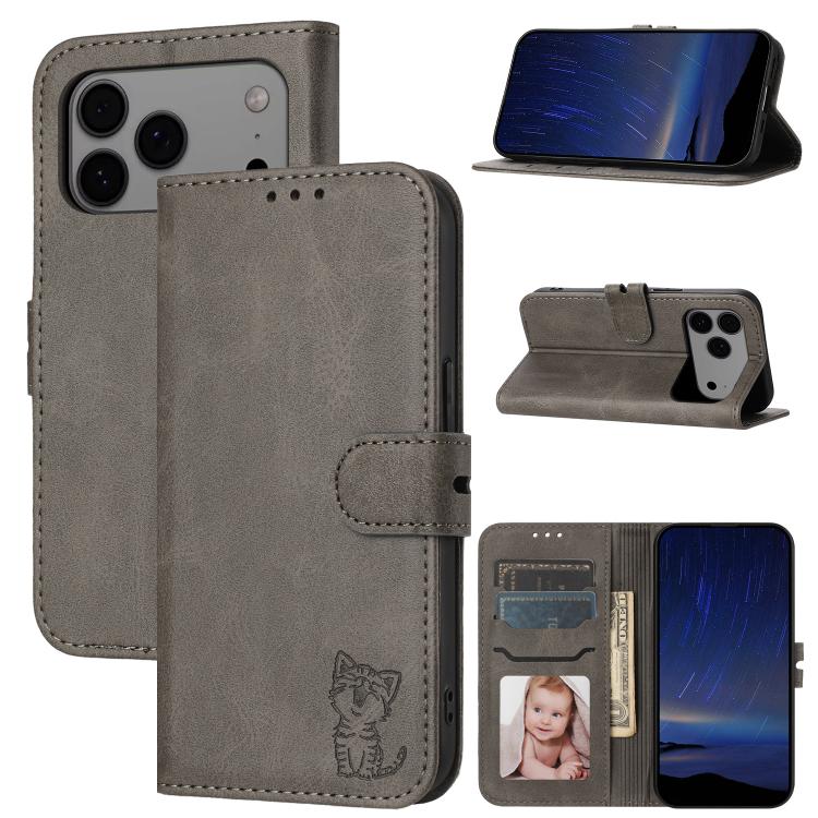 Embossed Happy Cat Pattern Flip Leather Phone Case