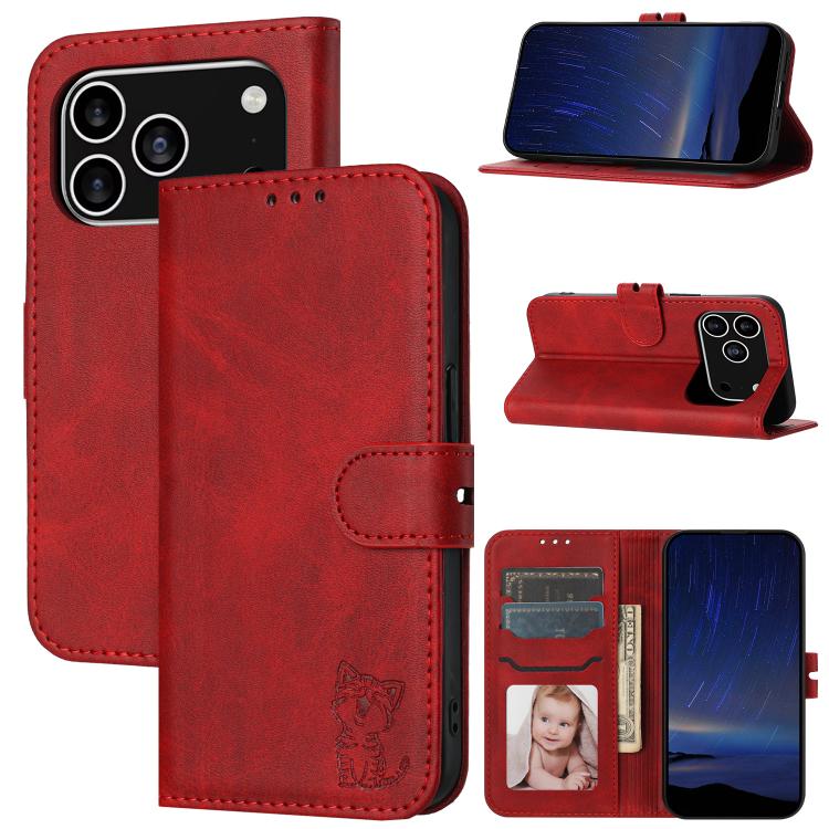 Embossed Happy Cat Pattern Flip Leather Phone Case