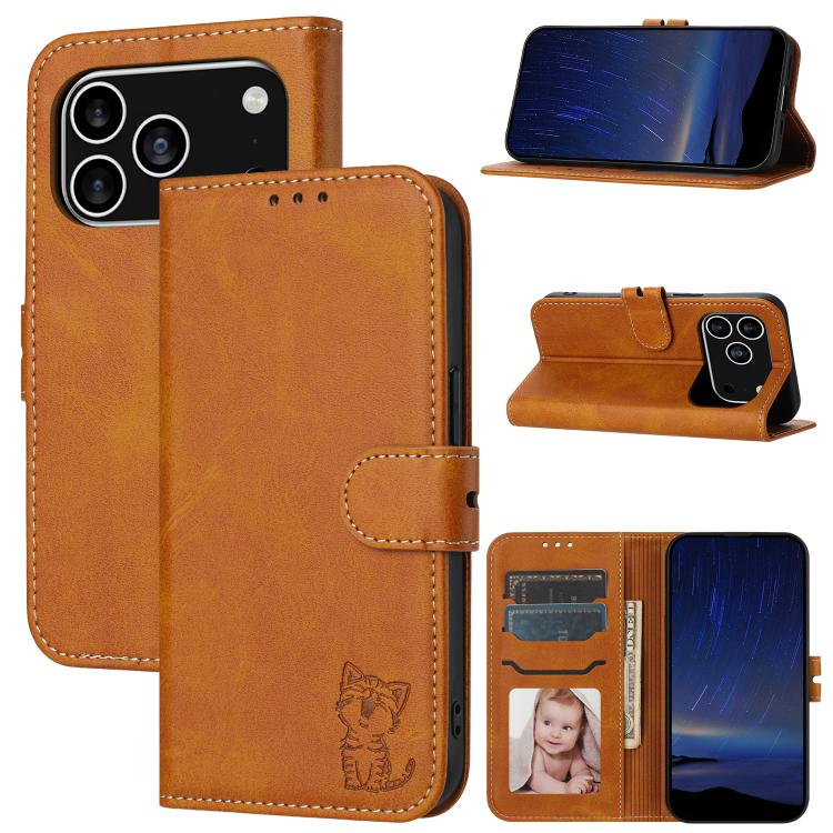 Embossed Happy Cat Pattern Flip Leather Phone Case