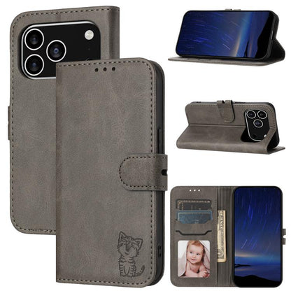 Embossed Happy Cat Pattern Flip Leather Phone Case