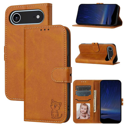 Embossed Happy Cat Pattern Flip Leather Phone Case