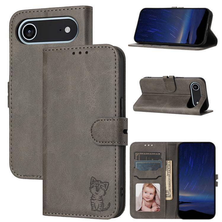 Embossed Happy Cat Pattern Flip Leather Phone Case