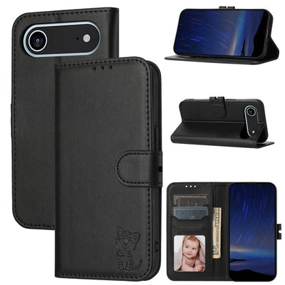 Embossed Happy Cat Pattern Flip Leather Phone Case