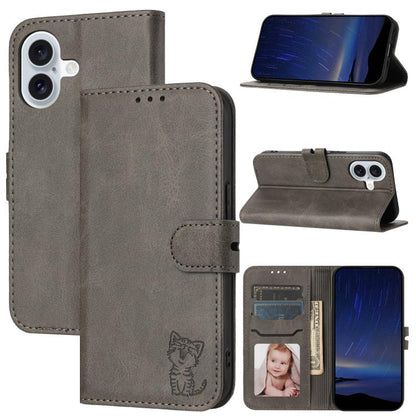 Embossed Happy Cat Pattern Flip Leather Phone Case