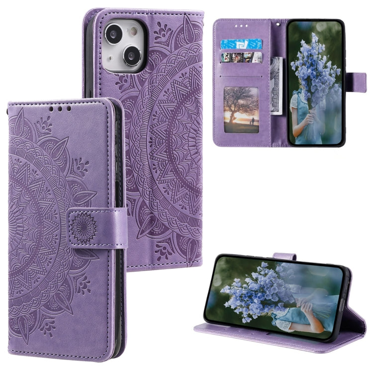 Totem Flower Embossed Leather Phone Case