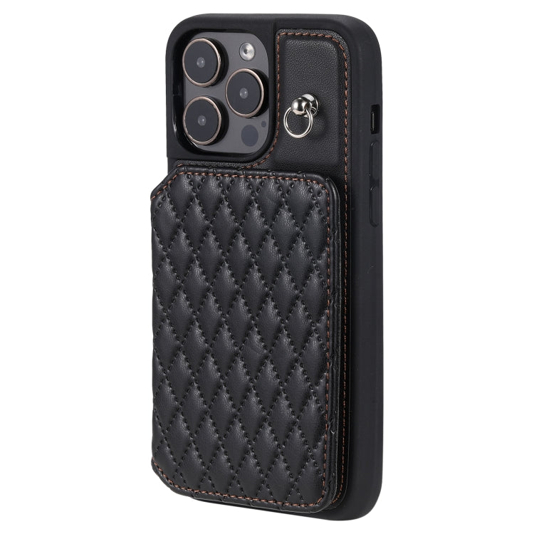 Grid Texture Card Bag Phone Case with Lanyard