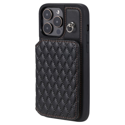Grid Texture Card Bag Phone Case with Lanyard