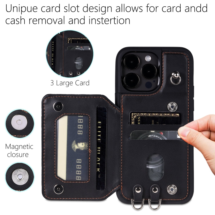 Grid Texture Card Bag Phone Case with Lanyard