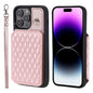 Grid Texture Card Bag Phone Case with Lanyard