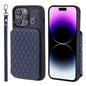 Grid Texture Card Bag Phone Case with Lanyard