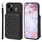 Grid Texture Card Bag Phone Case with Lanyard