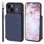 Grid Texture Card Bag Phone Case with Lanyard