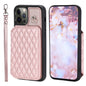 Grid Texture Card Bag Phone Case with Lanyard