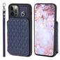 Grid Texture Card Bag Phone Case with Lanyard