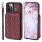Grid Texture Card Bag Phone Case with Lanyard