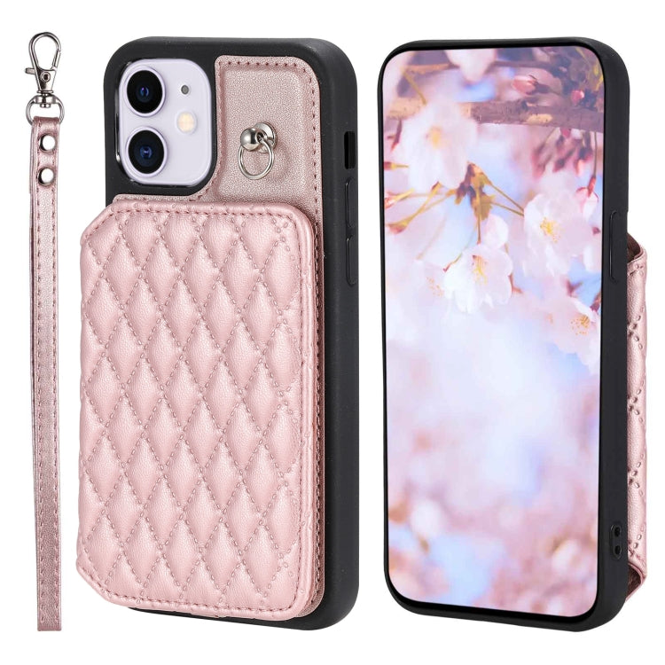 Grid Texture Card Bag Phone Case with Lanyard
