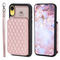 Grid Texture Card Bag Phone Case with Lanyard