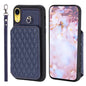 Grid Texture Card Bag Phone Case with Lanyard