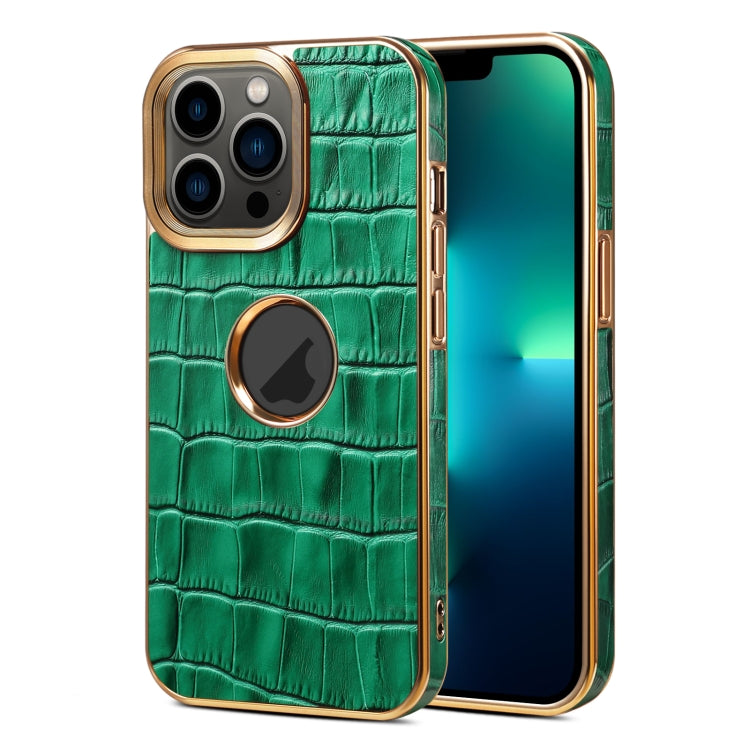 Denior Crocodile Texture Genuine Leather Electroplating Phone Case