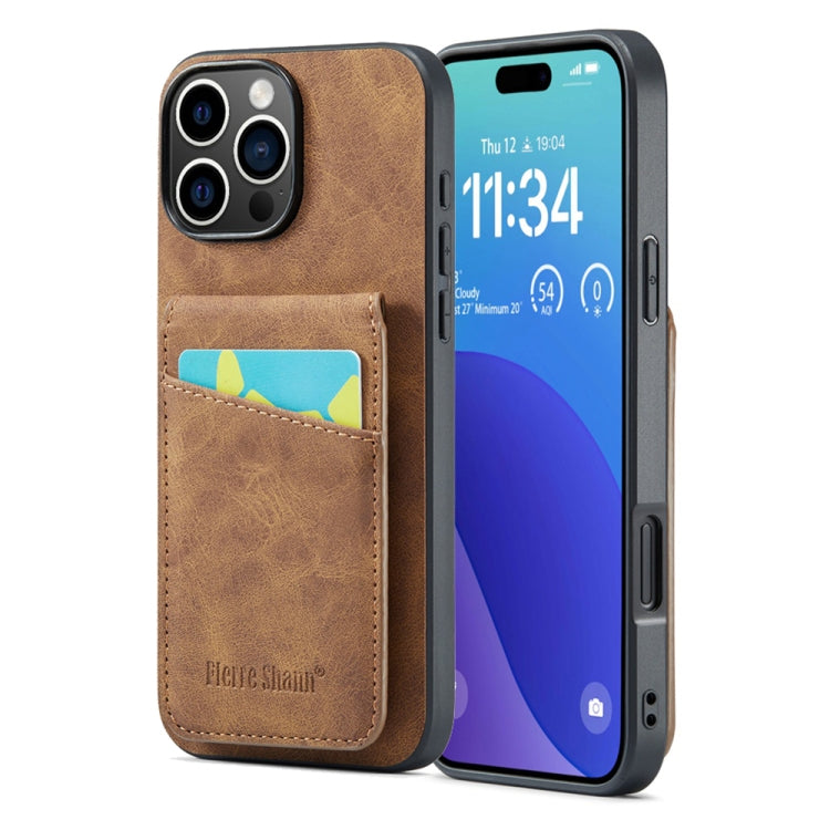 Fierre Shann Crazy Horse Card Holder Back Cover PU Phone Case