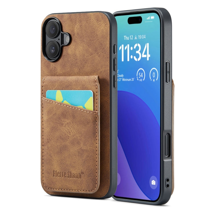 Fierre Shann Crazy Horse Card Holder Back Cover PU Phone Case
