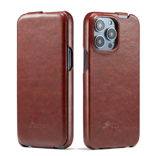 Fierre Shann Oil Wax Texture Vertical Flip PU Phone Case