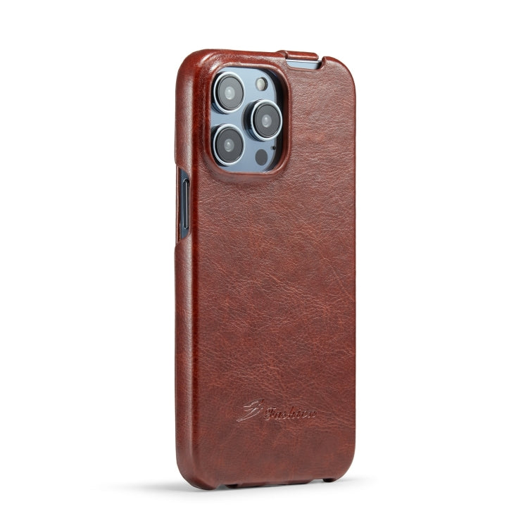 Fierre Shann Oil Wax Texture Vertical Flip PU Phone Case