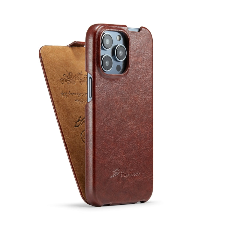 Fierre Shann Oil Wax Texture Vertical Flip PU Phone Case