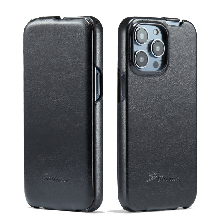 Fierre Shann Oil Wax Texture Vertical Flip PU Phone Case