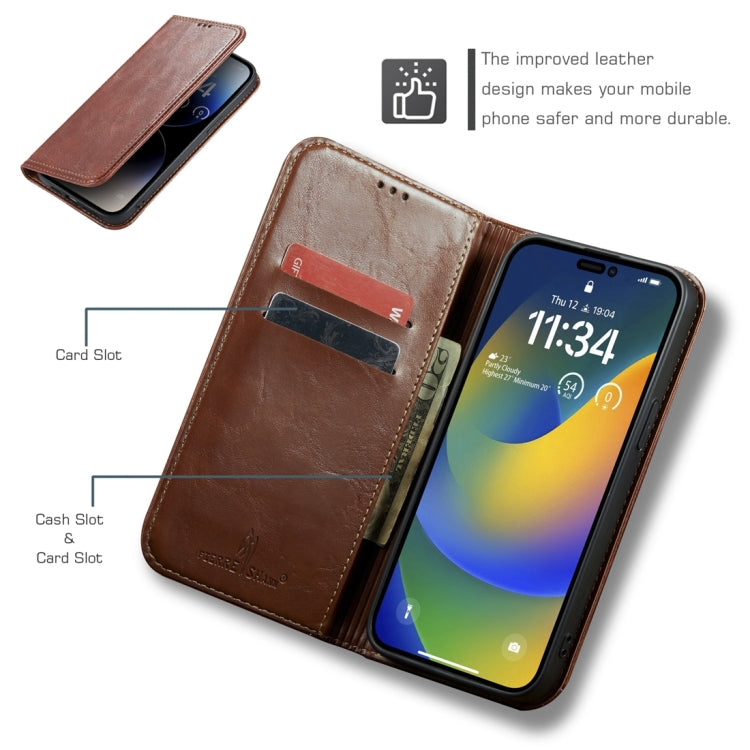 Fierre Shann Vintage Bark Texture Wallet Leather Phone Case